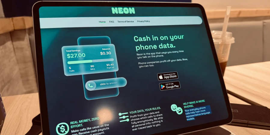 Usuários do app Neon Mobile podem receber até US$ 30 por dia em troca de suas gravações de voz, vendidas para treinar modelos de IA. / Ilustração Cortesia Editorial Digital Trends