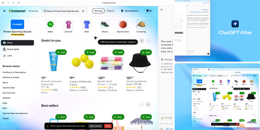 Tela inicial do navegador ChatGPT Atlas da OpenAI — disponível primeiro para macOS, integrando o chatbot ChatGPT diretamente na navegação web. / ideia